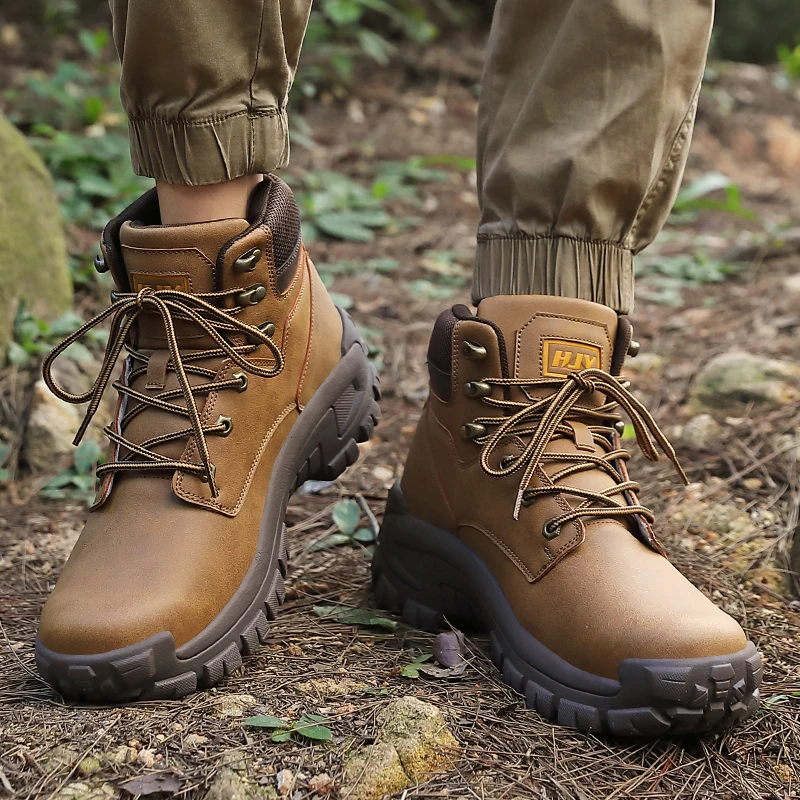 High-Top Leather Men's Boots Breathable Desert Combat Boots Outdoor Non-slip Hiking Boots Men Motorcycle Boots Work Ankle Boots image 3