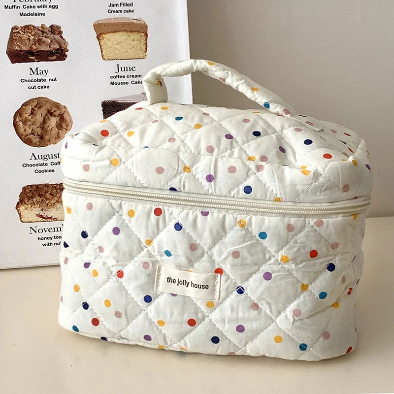 Fashion Colorful Dots Large Capacity Cosmetic Quilted Bag Portable Tote Travel Make Up Storage Bags Women Cotton Handbags Gift