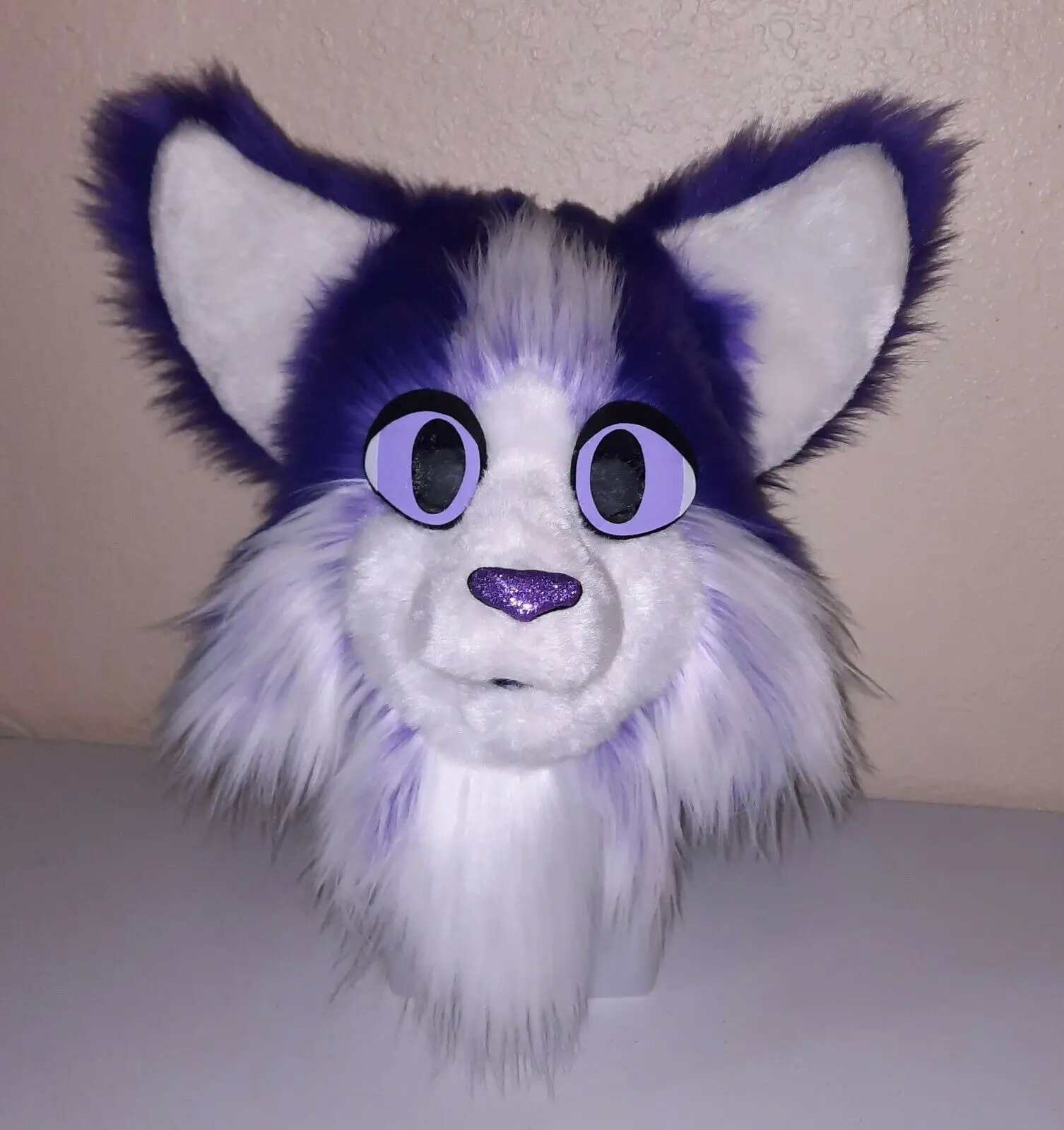 Purple Plush Cat Fursuit Partial Animal Costume Kitty Mascot Head and Tail