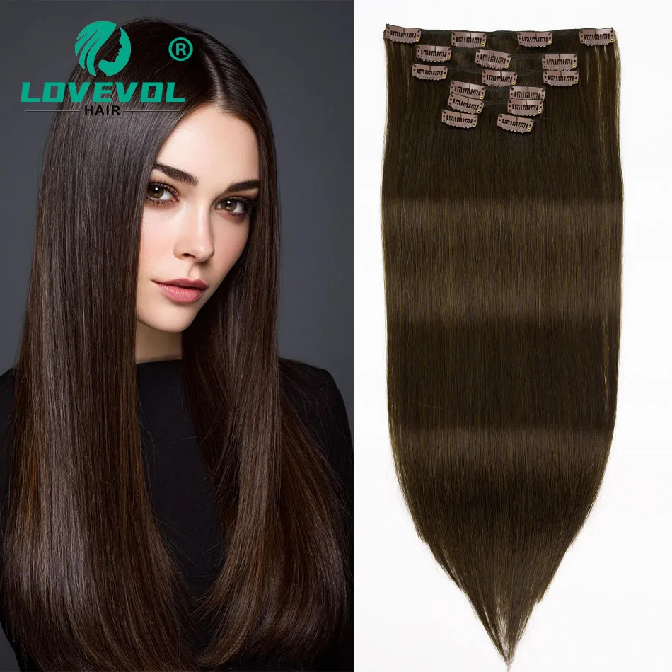 

Наращивание волос Lovevol, 85-120 г, 7 шт., на клипсах, 100% натуральные волосы Remy, прямые бразильские наращивания на клипсах для женщин, коричневый цвет