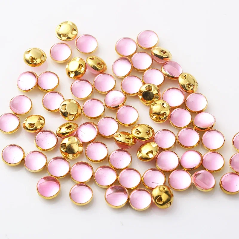 RESEN 8mm 100pcs Sew On Pearls Jelly Color With Gold/Sliver Claw Acrylic Round Pearl Button Sew On Stones For Garments