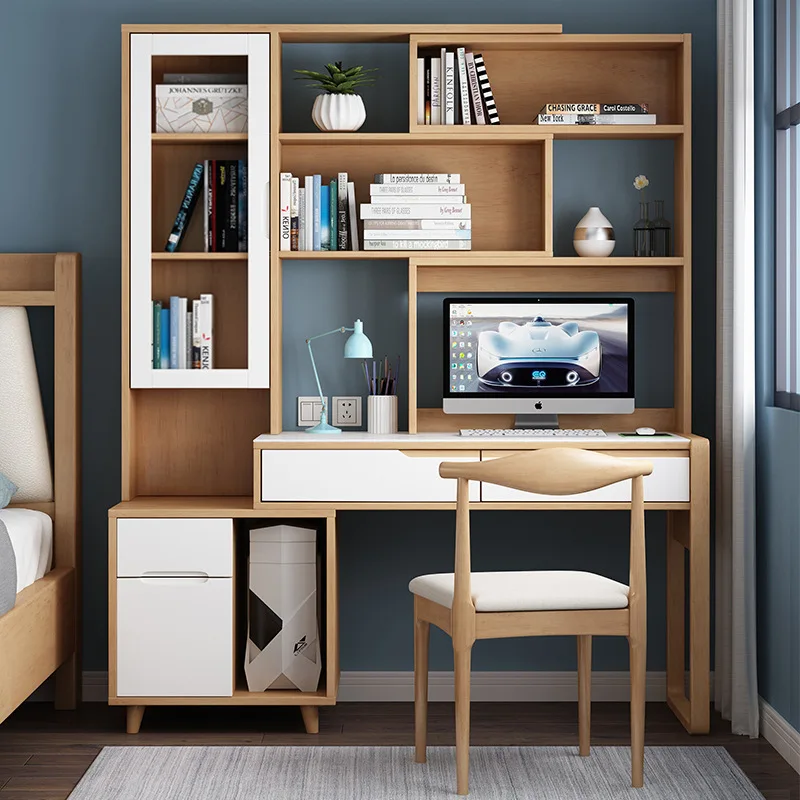 

Solid wood, desk, bookshelf, one, combination, bedroom, simple, modern, slate, home