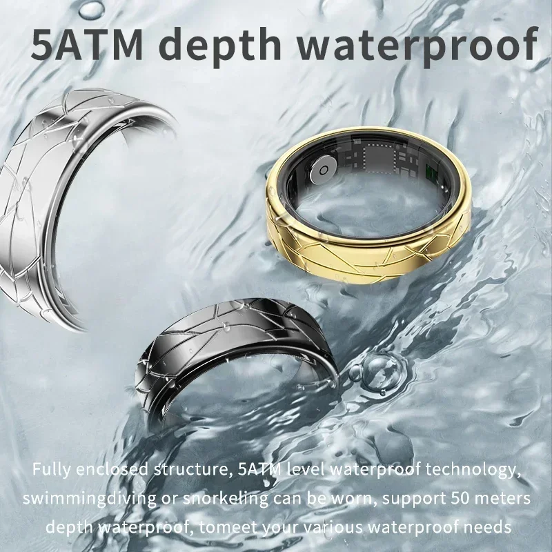 Smart Ring Health Monitoring IP68&5ATM Waterproof for Women Men Multi-sport Modes Bluetooth Sleep Tracker Finger Ring for Photo