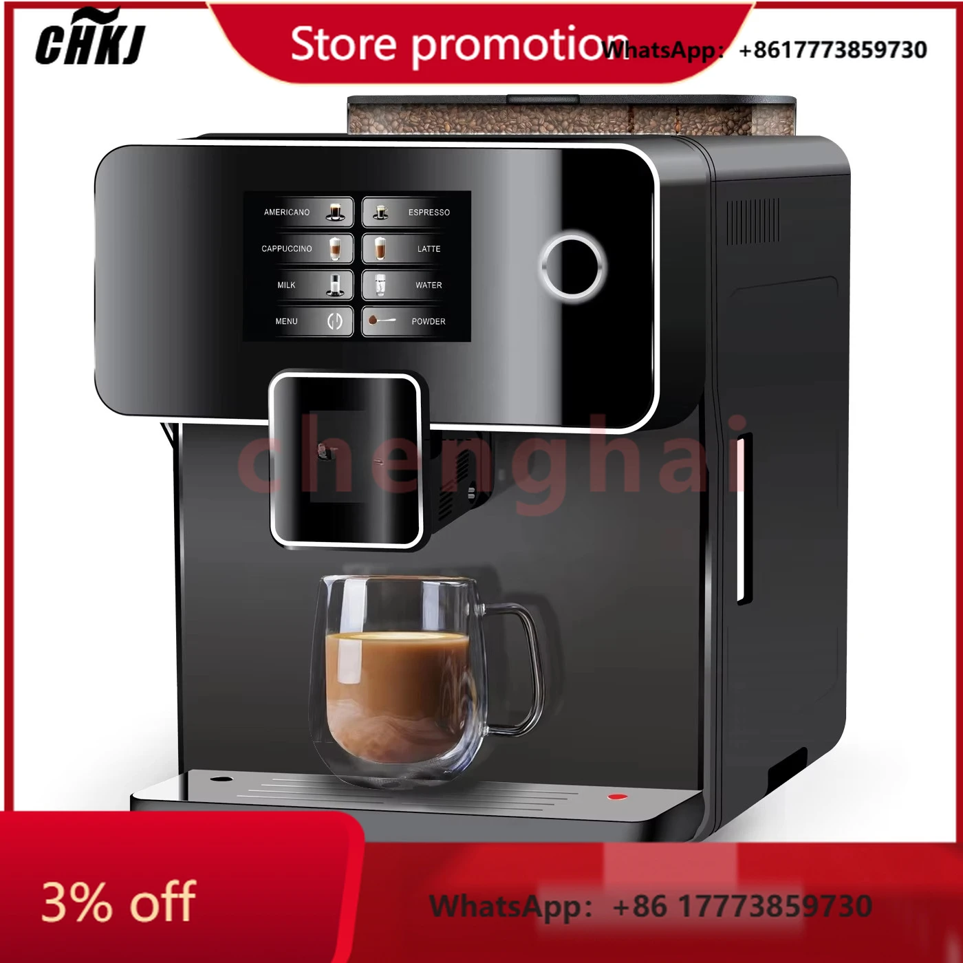 

CHKJ-2025NEWItalian Professional Expresso Commercial Fully Automatic Espresso Coffee Machine Maker with Grinder