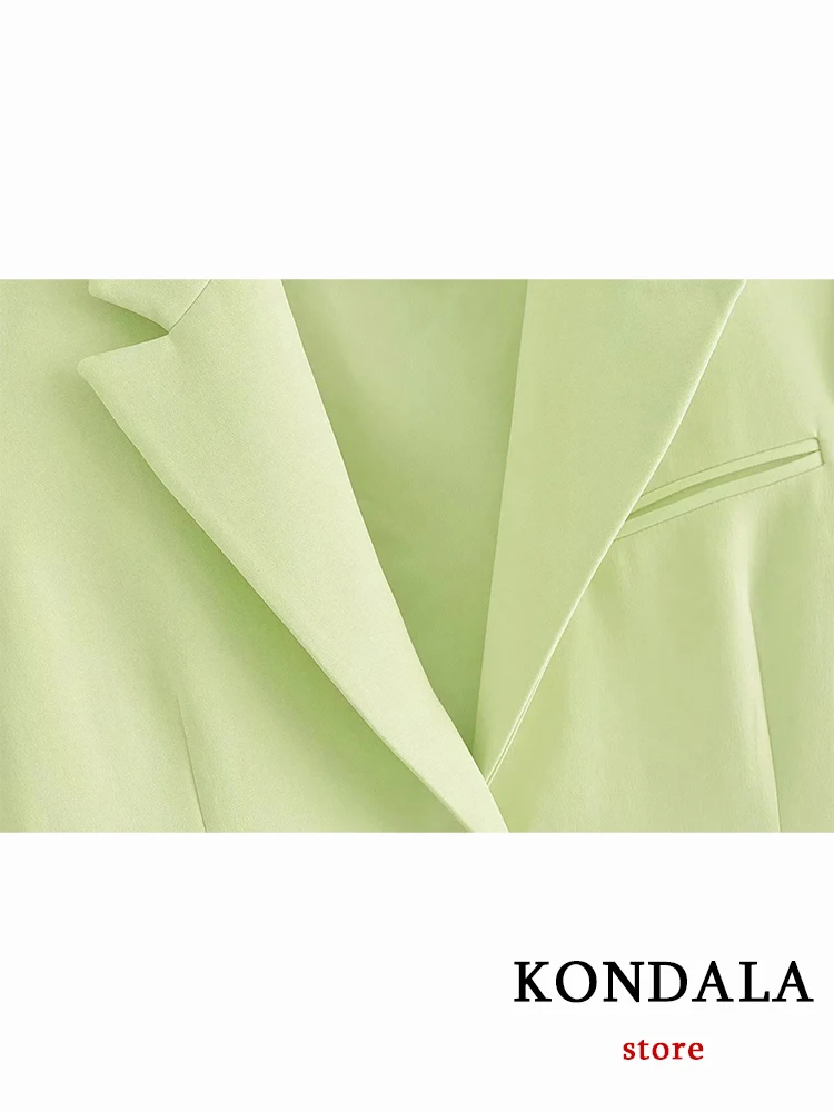 KONDALA Office Lady Solid Green Blazer Women Long Sleeve V Neck Single Button Fashion 2022 Jackets Elegant Outwears