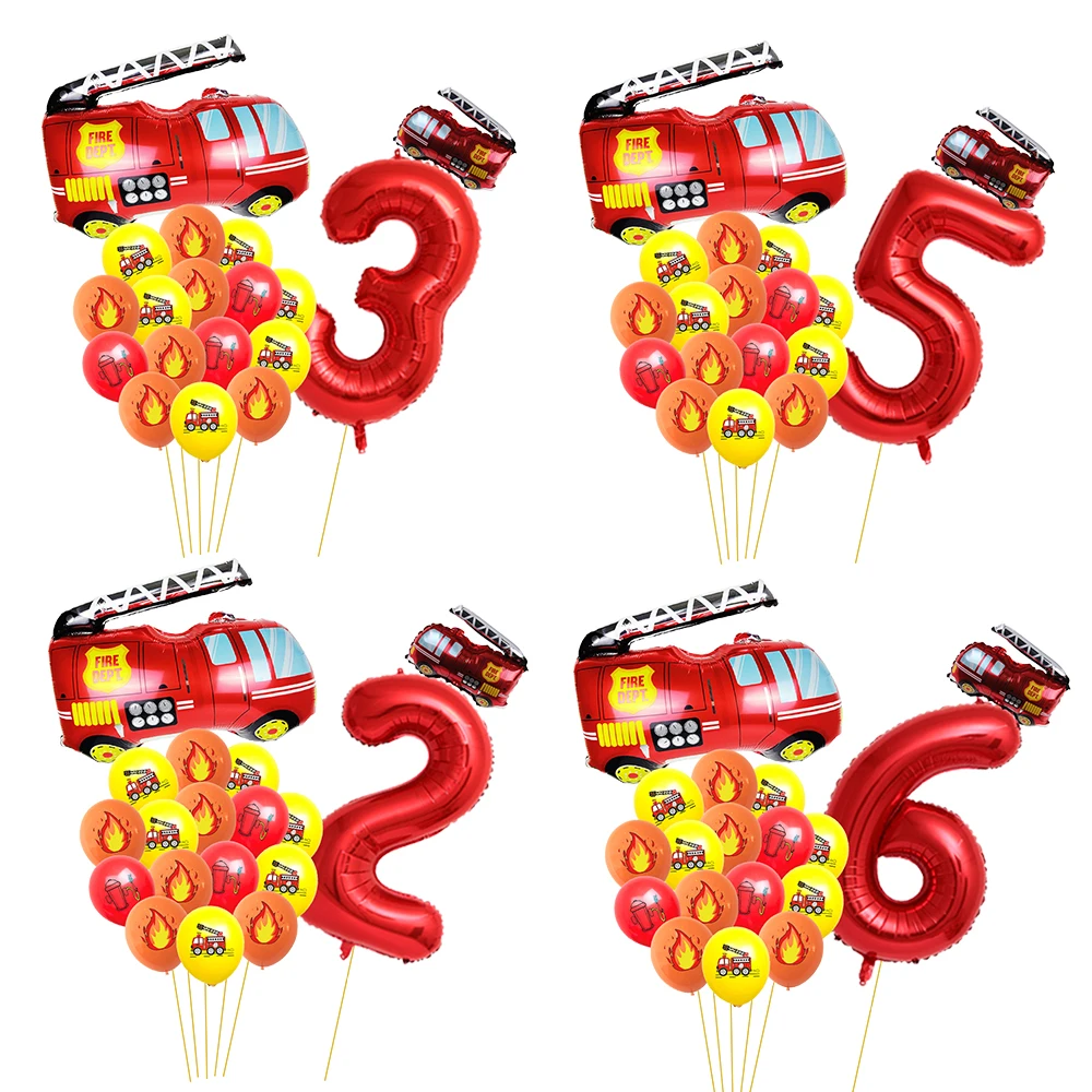 Fireman Theme party Balloon Banner Fireman Fire Truck Digital Number Balloon set Kids boys Firefighter Birthday Party Decoration