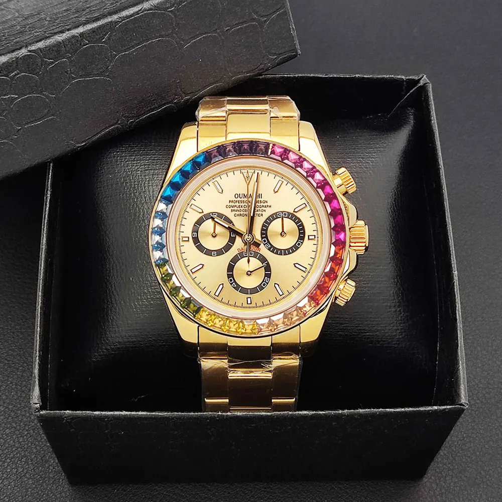 Mens Watches Luxury gemstone Bezel Men Mechanical Wristwatches Luxury Sapphire Glass Chronograph 4130 Watch Men Reloj Hombre