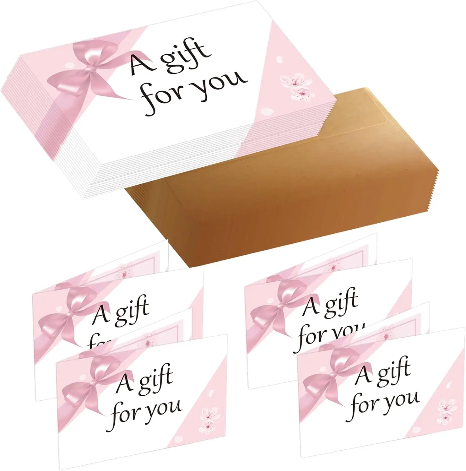 بطاقات شهادة هدايا مقاس 4 × 9 بوصة للعملاء 50 عبوة (وردي)