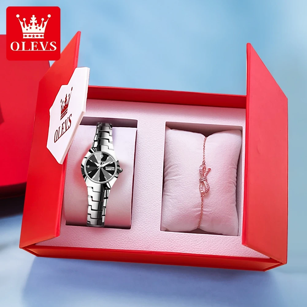 Olevs Frauen Uhr Quarz Raute Spiegel Original Quarzuhr für Frauen wasserdichte leuchtende Edelstahl Armbanduhr Datum Woche