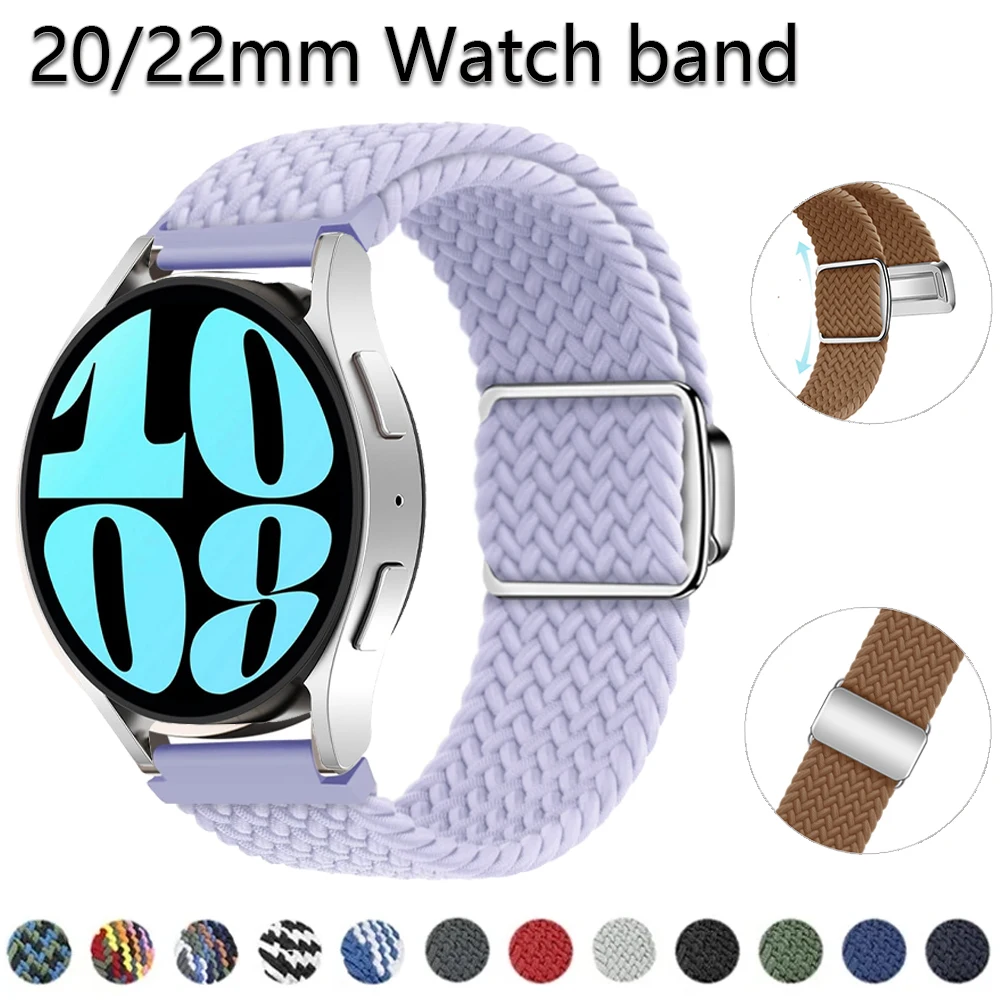 20mm 22mm Nylon Strap for Samsung Galaxy Watch 6 5 4 40mm 44mm Band Active Magnetic Button Braided Bracelet Watch 6Classic 47mm