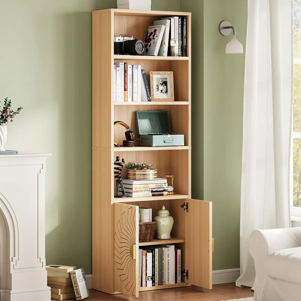 

Bookshelves and bookshelves with doors, 70.8 storage shelves with adjustable shelves and metal handles