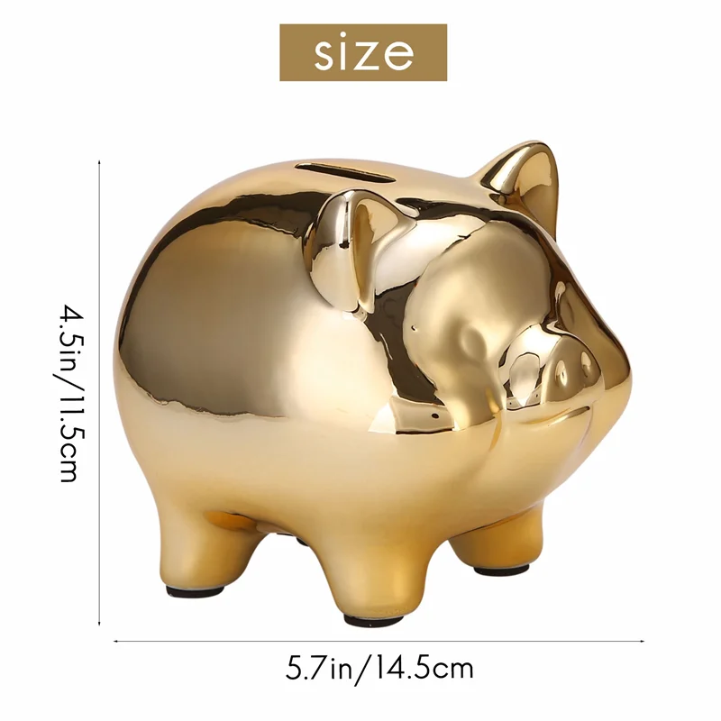 Ceramic Gold Pig Piggy Bank Cute Coin Piggy Bank Creative Home Furnishings Lucky Pig Decoration,Gold Pig