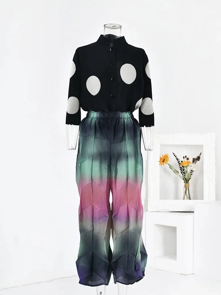 

Fashion Gradient Pleated Wide Leg Pants Women Elastic High Waist Contrast Color Trousers 2025 Spring New 2AA2577