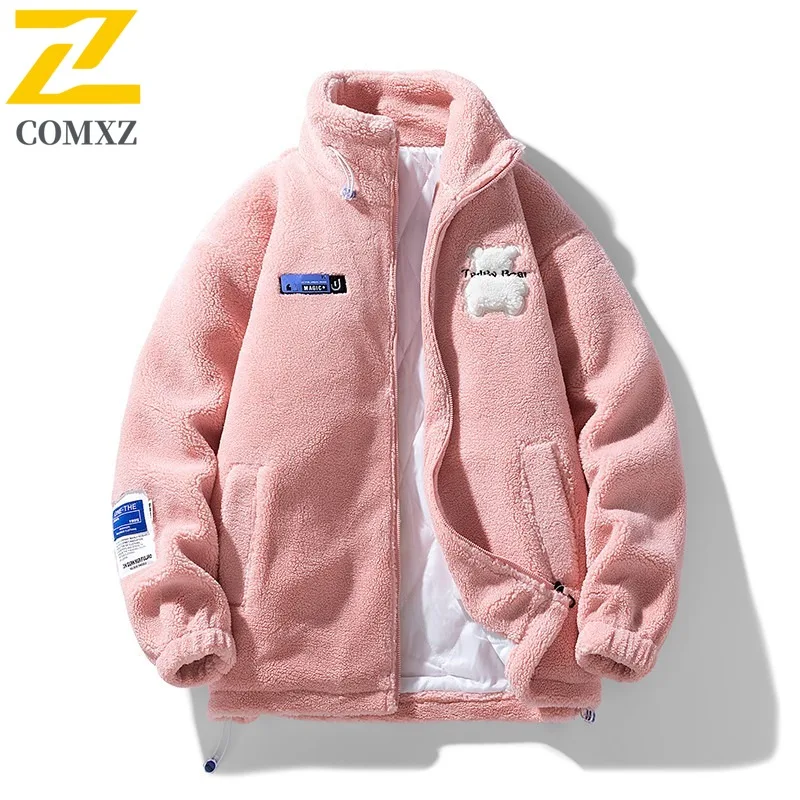 

COMXZ 2025 Winter Sherpa Lined High Neck Jacket Mens Womens Coat