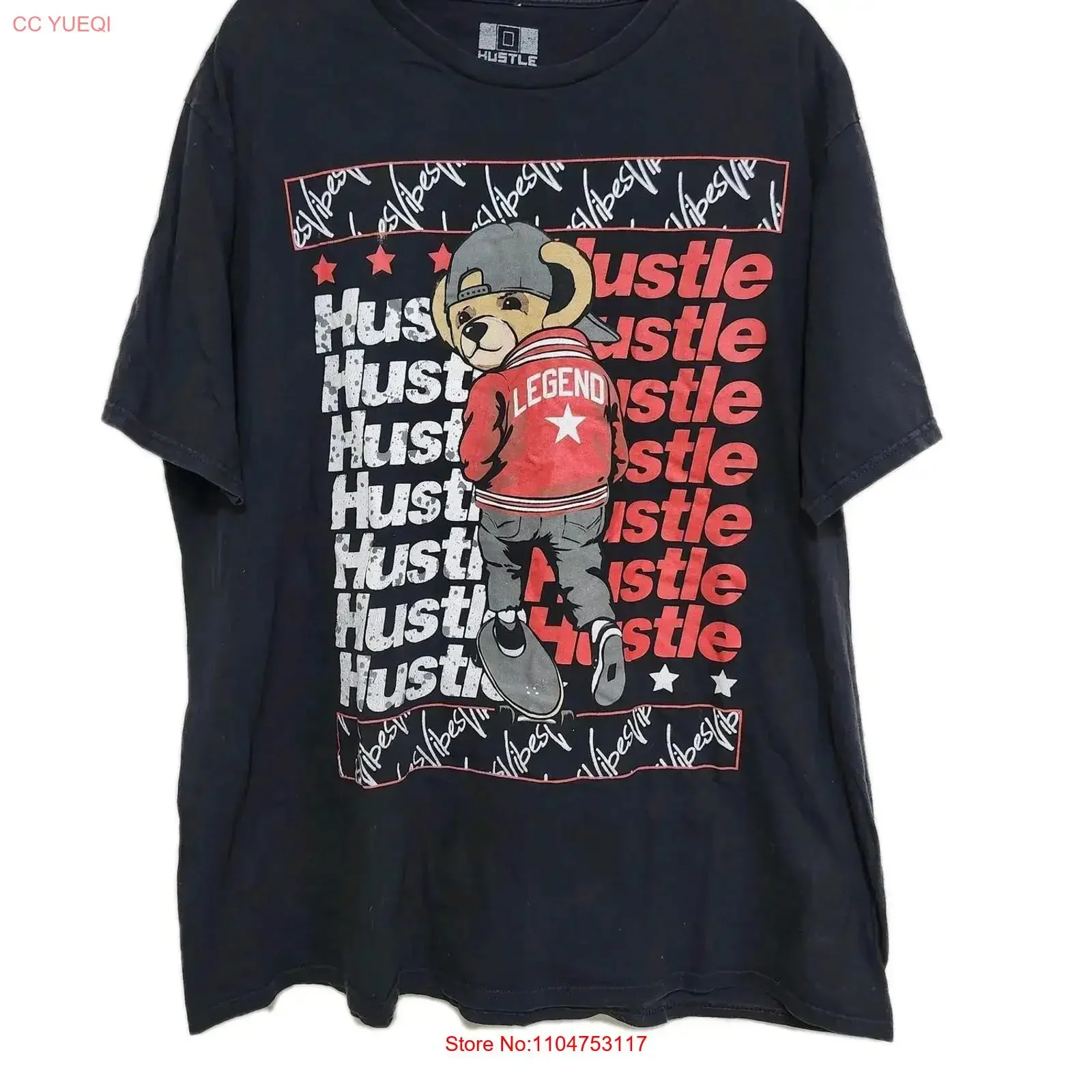 OG Hustle T Shirt Mens 4XL Black With Legend Vibes Bear W Jacket Hat vintage Washed streetwear fashion Top For Everyday Wear