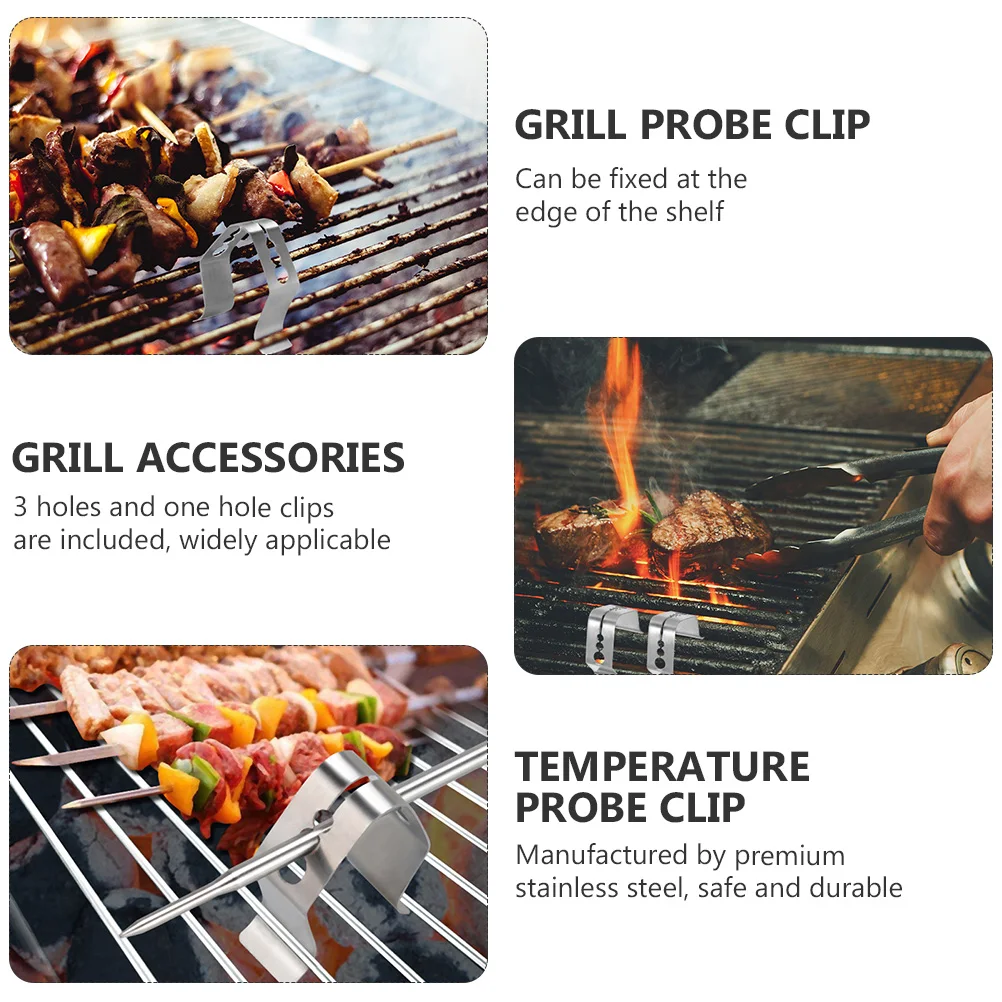

4 Pcs Single Hole Food Temperature Measuring Clip Bbq Probe Holders Stainless Steel Thermometer