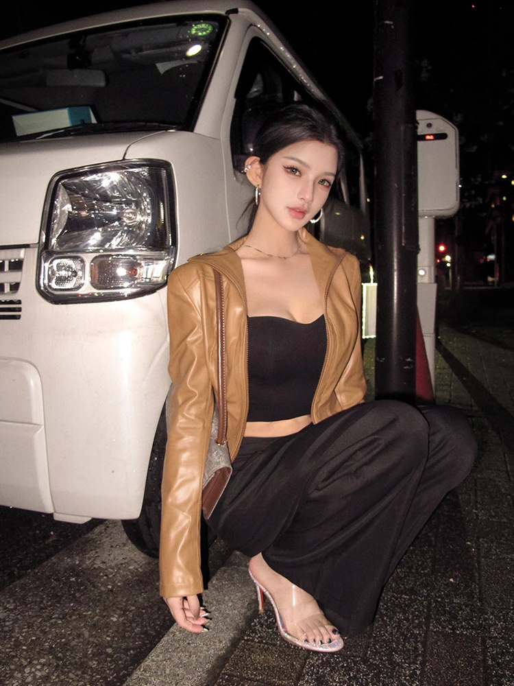 Giacca in Pelle Originale Xia Yuan per Donna, Vestibilità Slim, Nuova Collezione Autunnale con Effetto Snellente