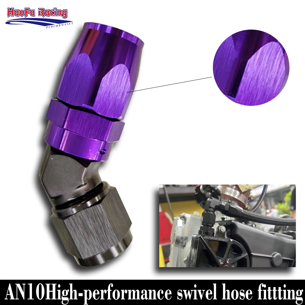

AN10 Swivel Fuel Hose End Adapter Fitting Rubber Hose End Universal Aluminum Surface Anodized Swivel Connecter 45Degree Purple