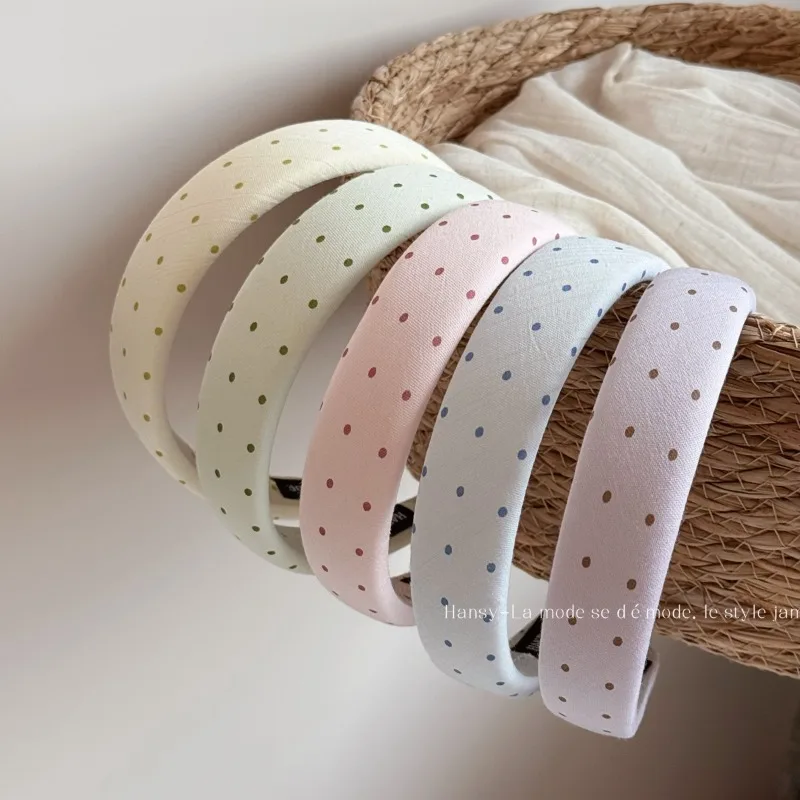 

Korean Colorful Polka Dot Fabric Headband Sweet Hair Hoop for Washing Face High Crown Non-Slip Hair Band Cute Daily Headwear