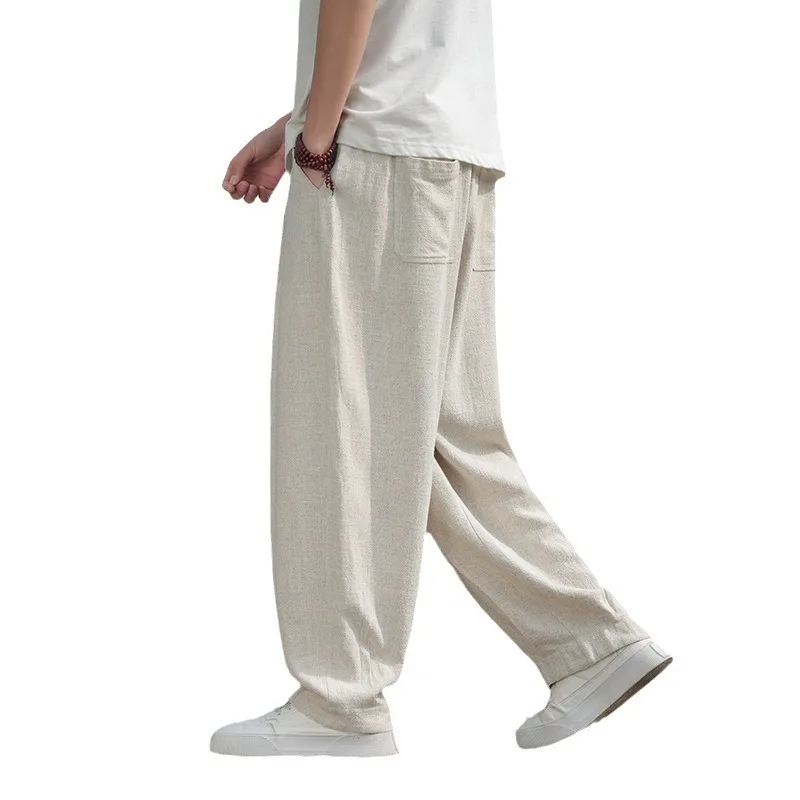 Chaopai 2024 Summer New Korean Versatile Linen Casual Pants Men's Trendy Loose Wide Leg Cotton Linen Straight Leg Pants