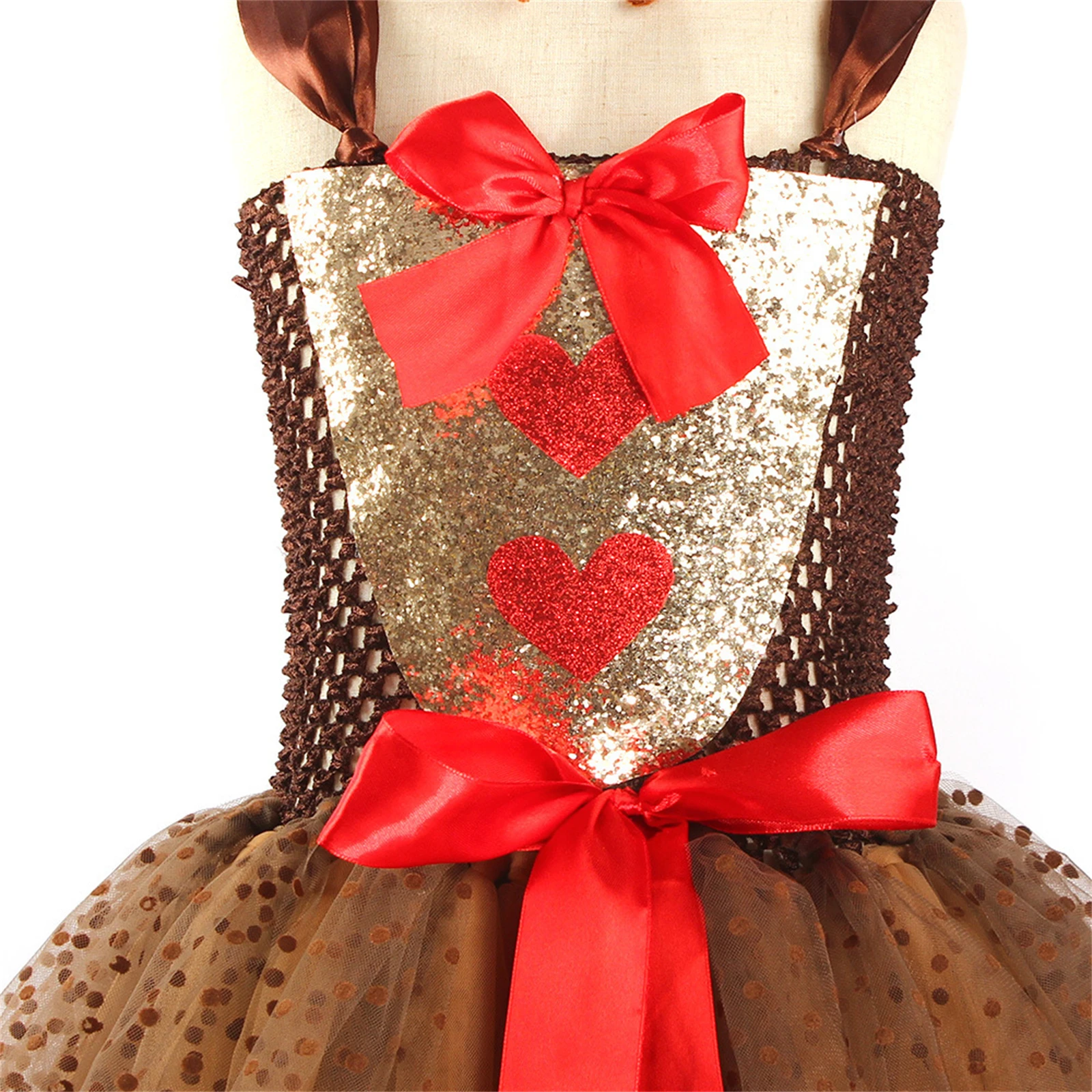 Girl Christmas Dress With Red Nose Reindeer Headband Fluffy Skirt Christmas New Year Children'S Dress Holiday Party Dress Up