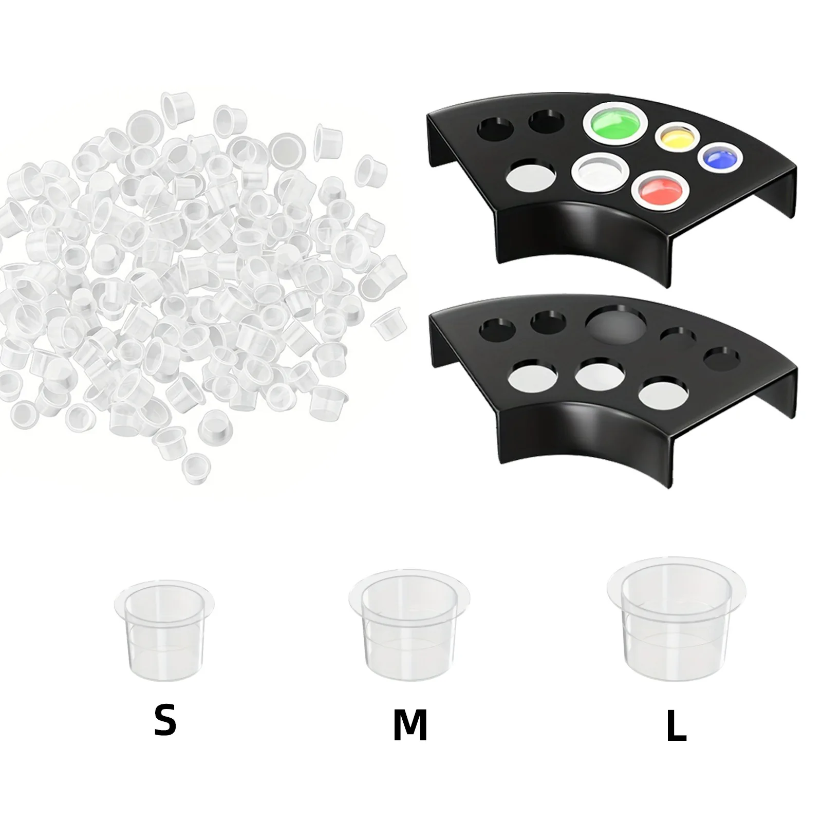 302PCS Tattoo Ink Cups Kit, Include 300 Tattoo Ink Cups Mixed Size and 2 Ink Cup Holder Tatoo Accessory