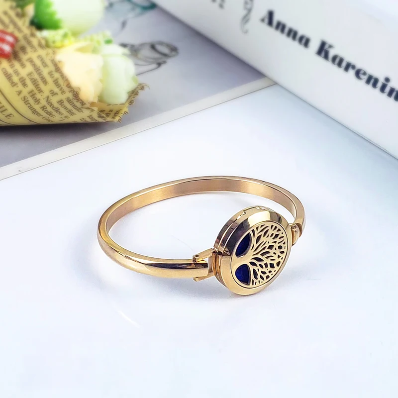 CAMAZ Aromatherapy Bracelet Stainless Steel Aroma Jewelry Perfume Essential Oil Diffuser Bracelet Tree of Life Charms Bracelets