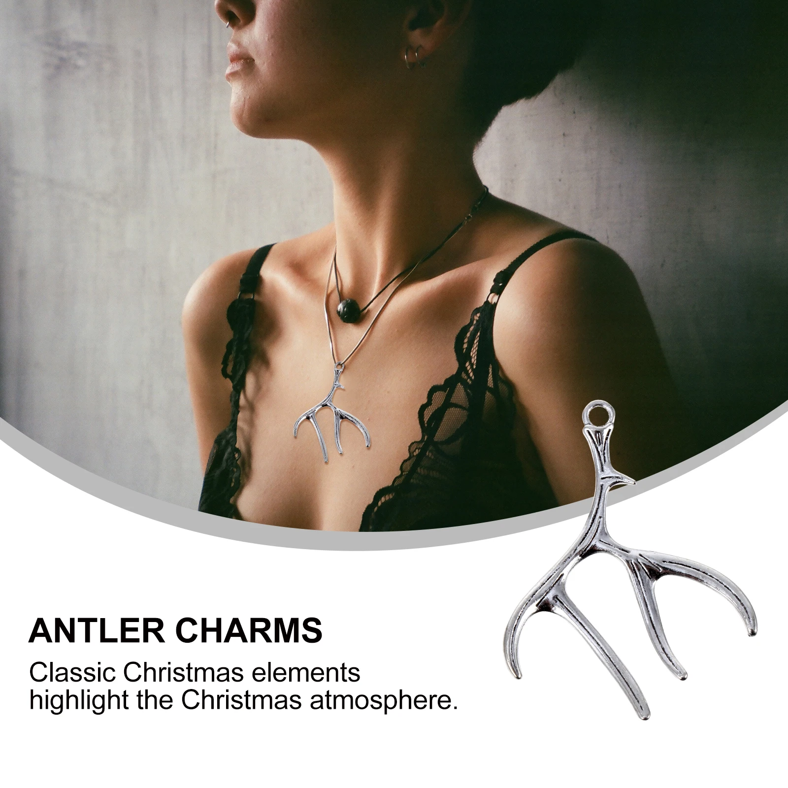 

30pcs Antler Pendant Deer Charm Alloy Jewelry Making Accessories Christmas Gift For Kids Lightweight Durable Necklace Bracelet