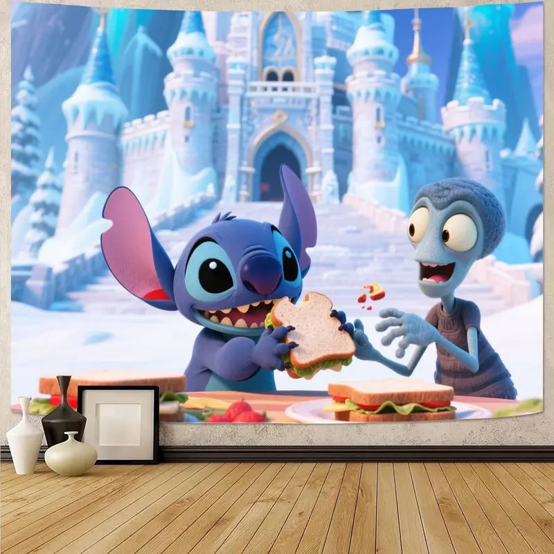 

1 шт. гобелен Disney Lilo & Stitch, милый инопланетный сэндвич, зимний замок, настенное искусство, современная полиэстеровая детская комната, спальня, гостиная, де