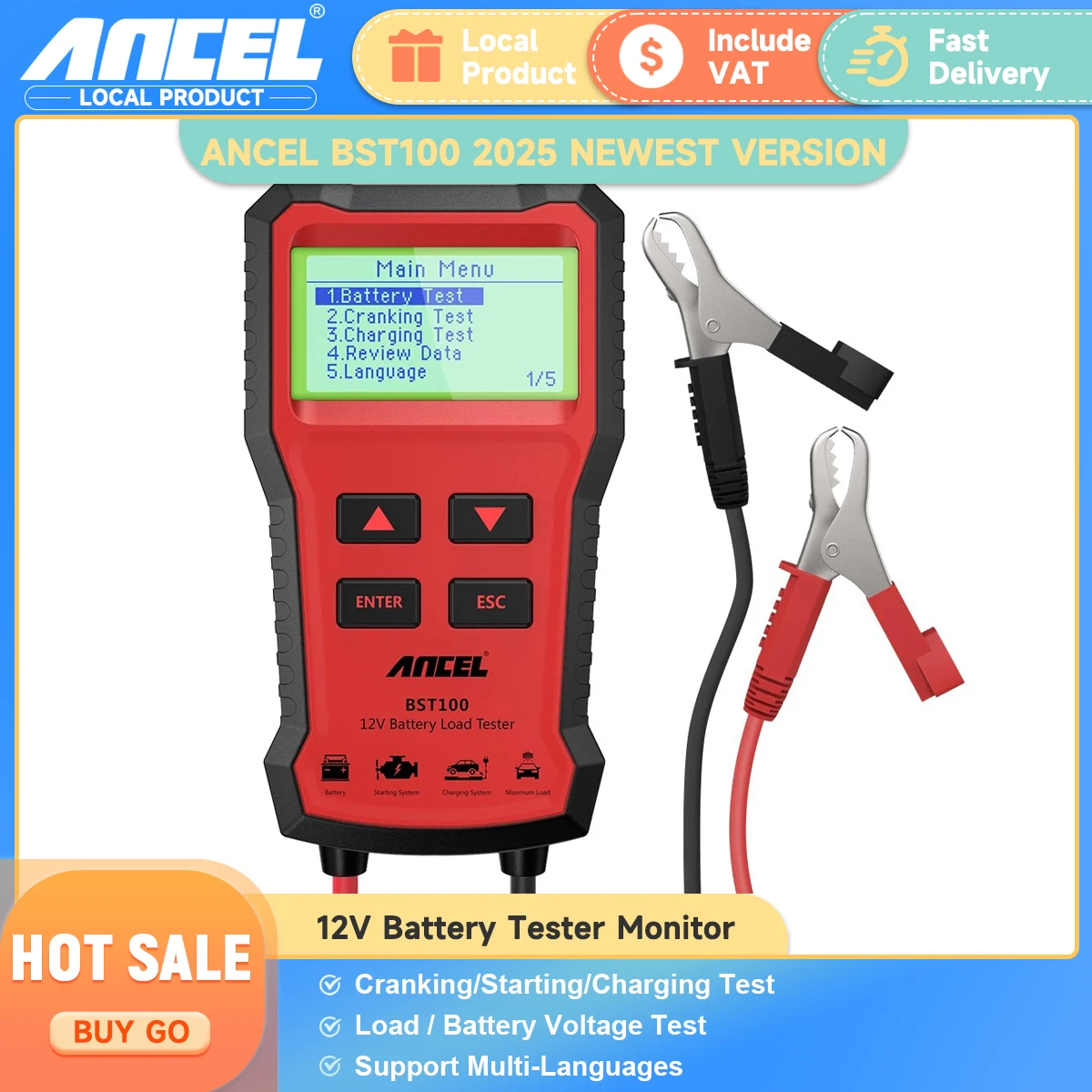 Ancel BST100 Car Battery Tester OBD2 12V Cell 100-2000CCA 30-220Ah Battery System Detect Automotive  Scanner Diagnostic Tools