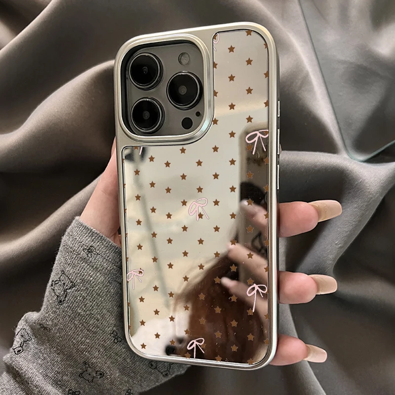 Sterne und Schleifen Anti-Drop-Spiegel-Handyhülle für iPhone 11/12/13/14/15/16/17 Pro Max AIR PLUS Epoxidharz-Handyhülle