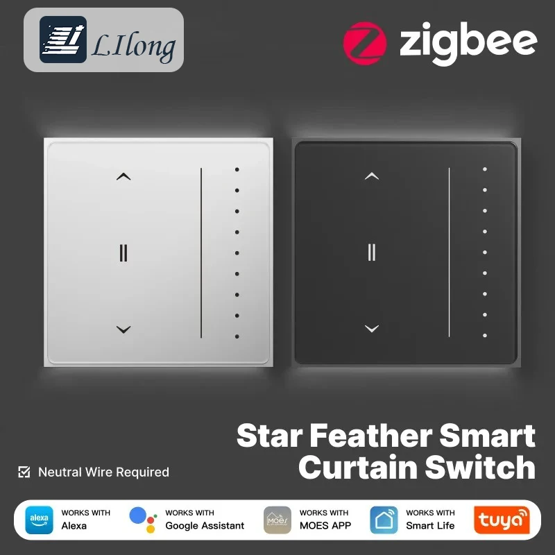 ZigBee Smart Curtain Switch US/EU Tuya Anti-Glare Touch Panel Flowing Backlight Alexa Google Home Roller Shutter