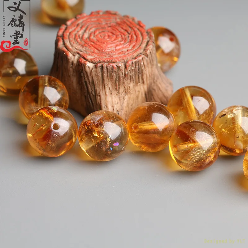 Snqp Chinese Style Lucky Fortune Bringing Natural Yellow Tower Citrine Round Beads Wealth Attracting For Diy Bracelet Necklace
