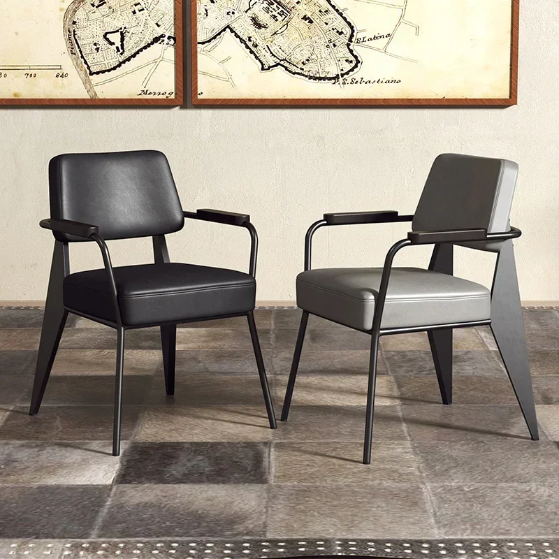 Cadeira de escritório americana – Cadeira de jantar de luxo com luz moderna nórdica, banco de encosto de lazer, banco simples de ferro para casa e escritório