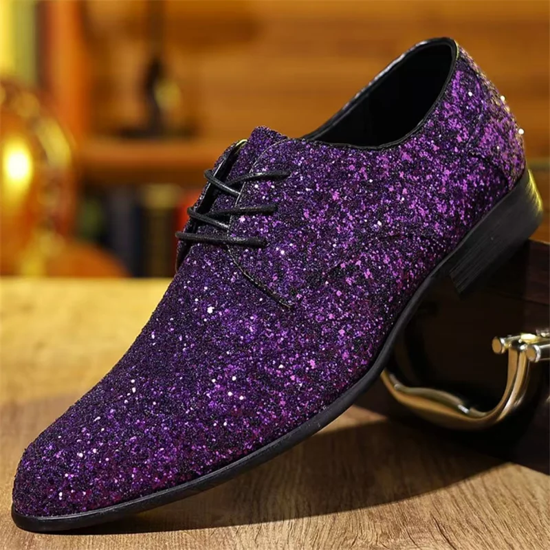 British Glitter Style Shoes Men's Casual Shoes Violet Business Dating Party Formal Shoes Trends Men Breathable Comfort Shoes