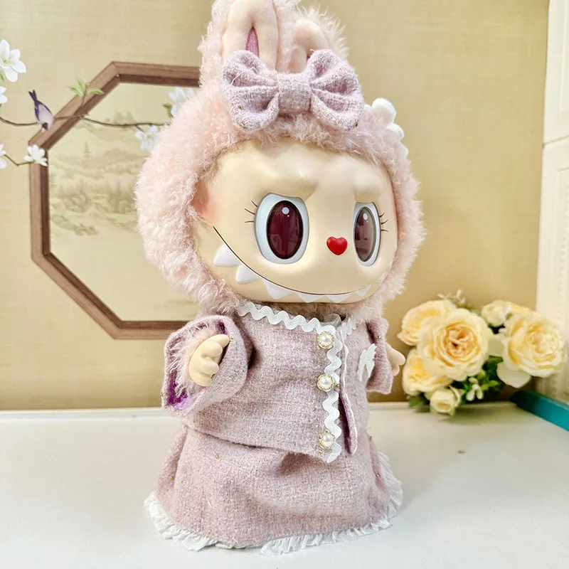 Cute Doll Clothes Outfit Accessories Classic Sweetheart Pink Dress Set for 38CM Labubu MOKOKO Doll Clothing Gift