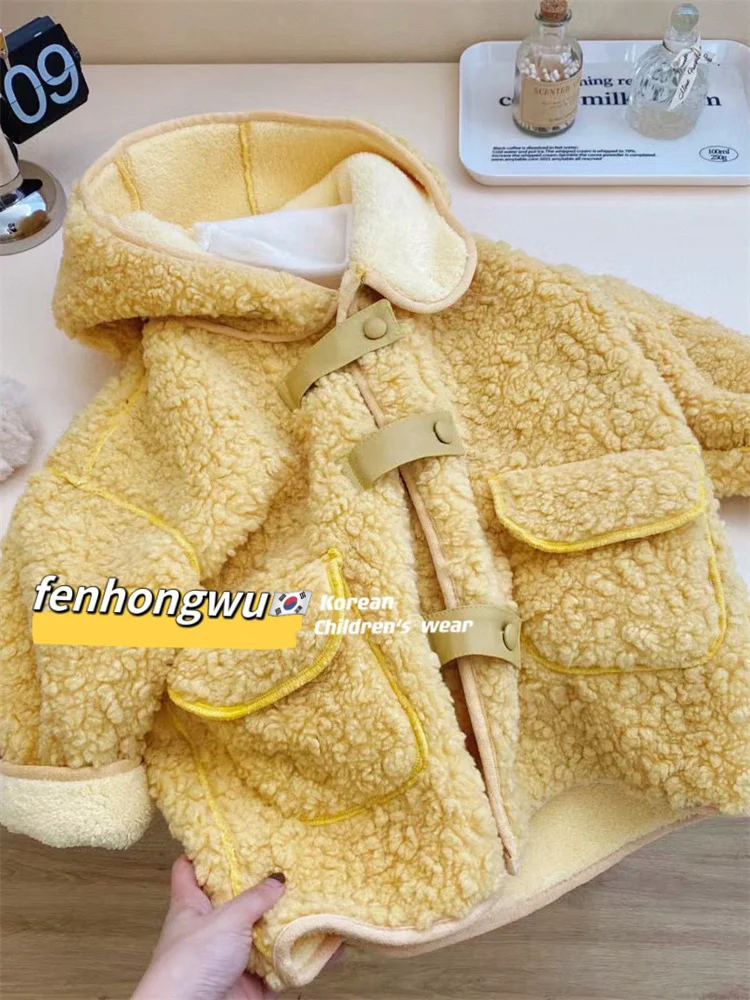 

Утепленная куртка из овечьей шерсти для девочек, теплая зимняя одежда, детская верхняя одежда из мягкого бархата для малышей