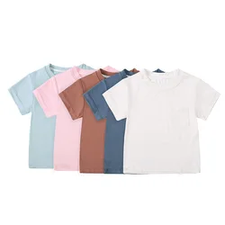 T-shirt en fibres de bambou pour enfants et bébés, t-shirts à manches courtes pour garçons, costume d'été décontracté pour tout-petits, document uni, 6 mois-3 ans