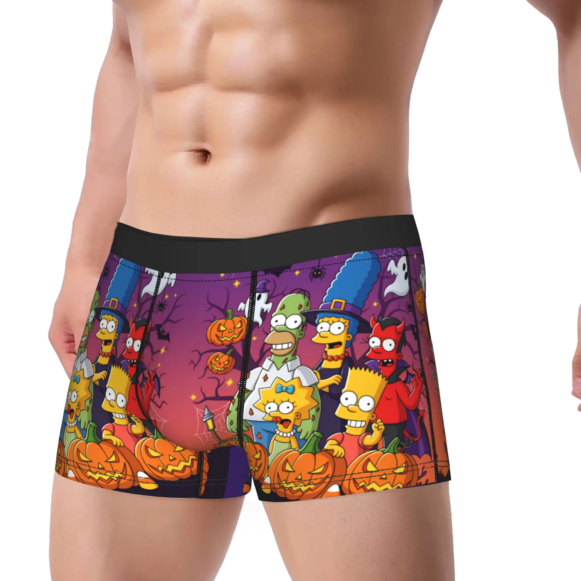 Funny S-Simpsons Happy Hauntings Halloween Underwear  Males Panties Print Novelty Boxershorts Trenky Boxer Brief Large Size