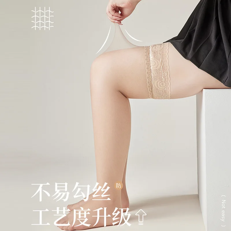 

Длинные кружевные чулки больших размеров для женщин, летние тонкие носки-ботфорты с защитой от зацепок, сексуальные нескользящие черные чулки выше колена