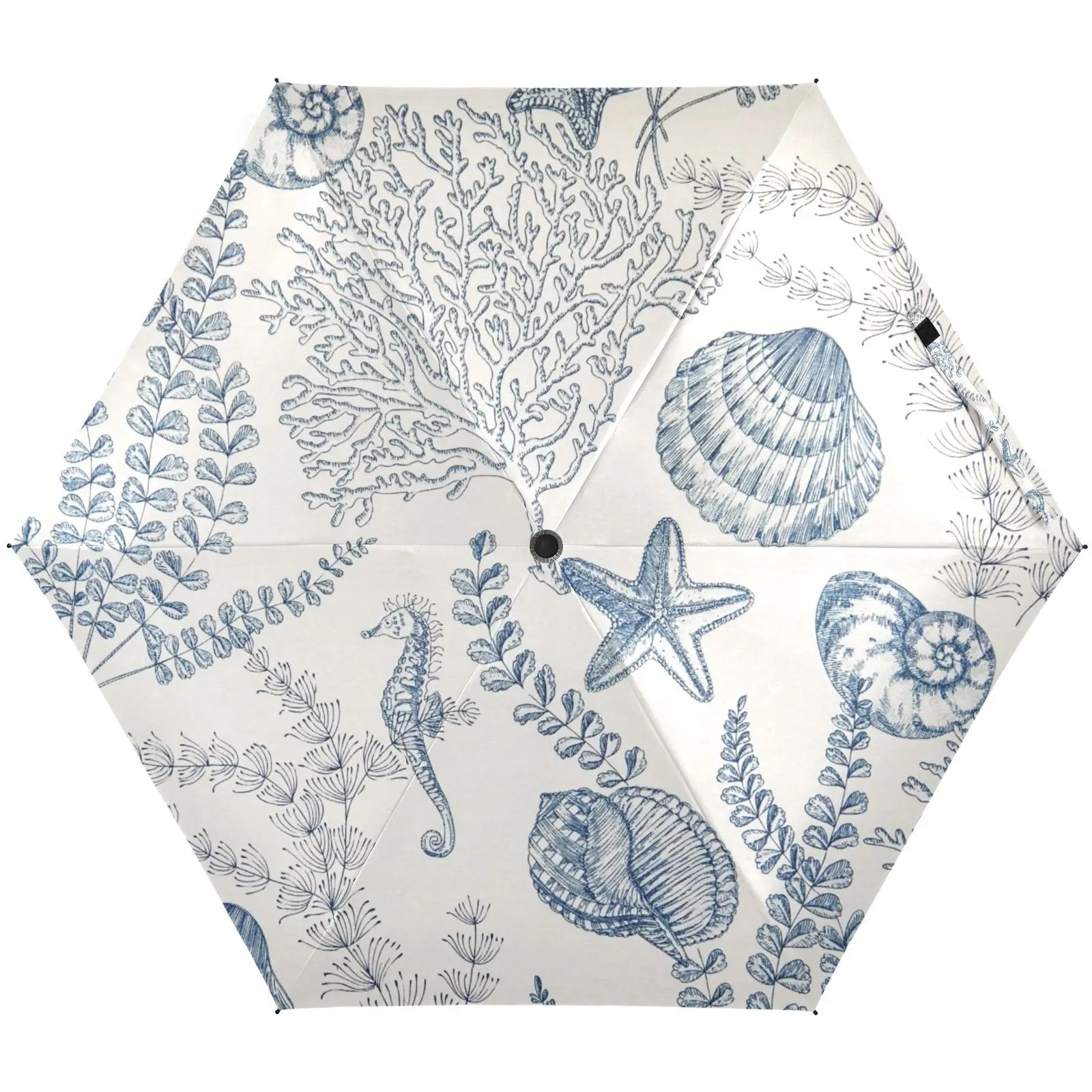 Shell starfishprinting pattern Mini 5 folding sun umbrella portable foldingsunny and rainy umbrella clothSun protection umbrella