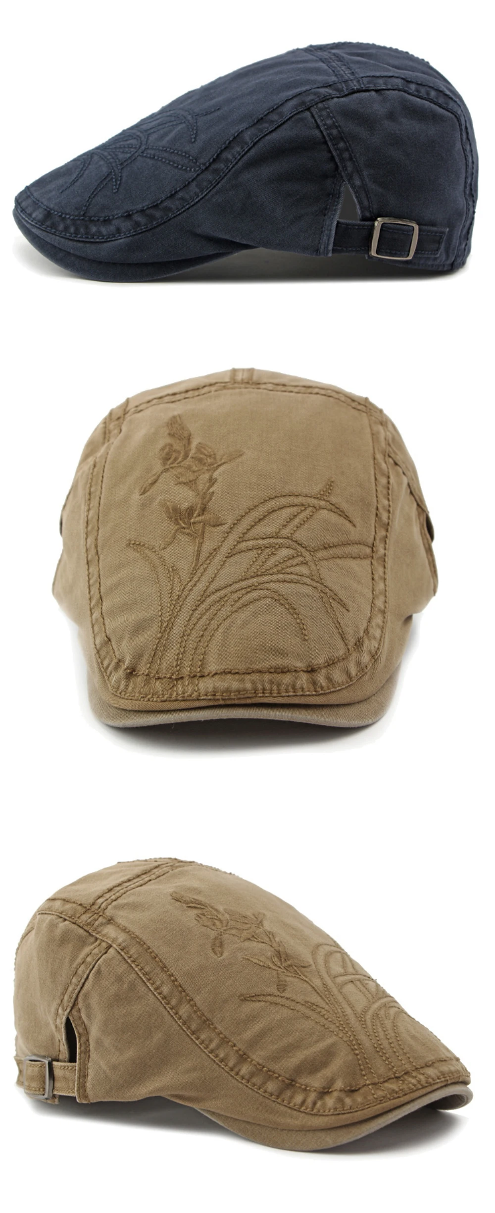 HT4406 Baskenmützen für Herren und Damen, Vintage Künstler-Mütze, Unisex Baumwoll-Flachmütze, Frühling Verstellbare Blumen-Baskenmütze – Detail 10