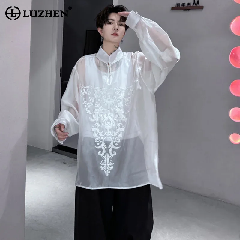 

LUZHEN оригинальная вышивка полупрозрачный дизайн модные рубашки с длинными рукавами персонализированные модные мужские блузки высокого качества LZ4653