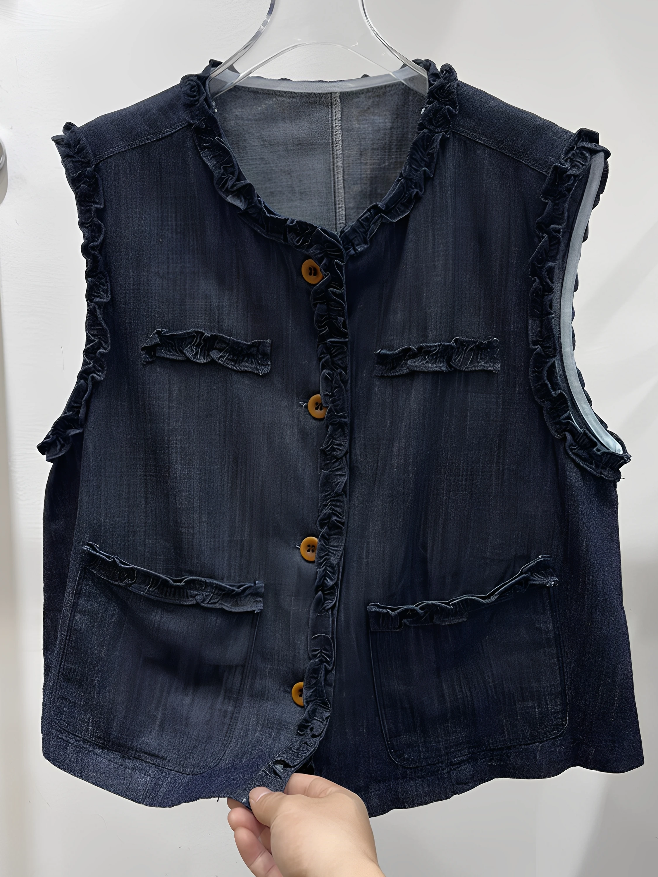 

plus Size 300 Pou Retro Hong Kong Sle Denim Vest Women's Versatile Small Size Thin Outerwear Summer Casual Loose Fit