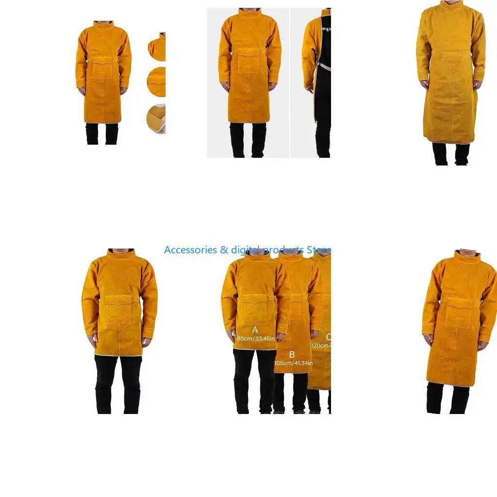 77JD High Neck Long Sleeve Leather Welding Apron Flame Resistant Splash Proof Heat Insulated Cut Resistant for Unisex Safe
