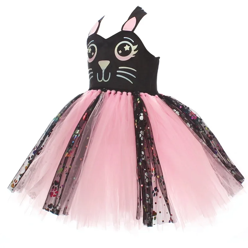 Niedliches rosa-schwarzes Katzenkleid für Kinder, Cosplay-Tutu-Rock, Tanzkostüm, Ohren, Schleife, Schwanz, Mädchen-Performance-Outfit, Geburtstagsparty-Outfit, Geschenk – Detail 11