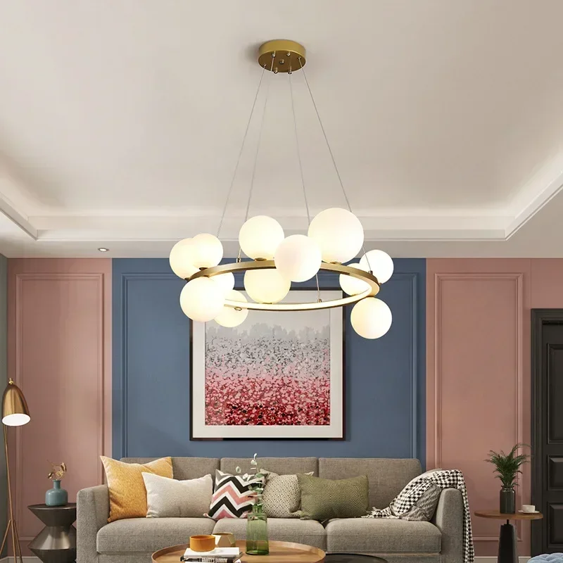 ‌Nordic Modern Glass Bubble LED Ceiling Chandelier Heavy Duty Brass Clear Glass Living Dining Bedroom Dining Hotel Decor Fixture