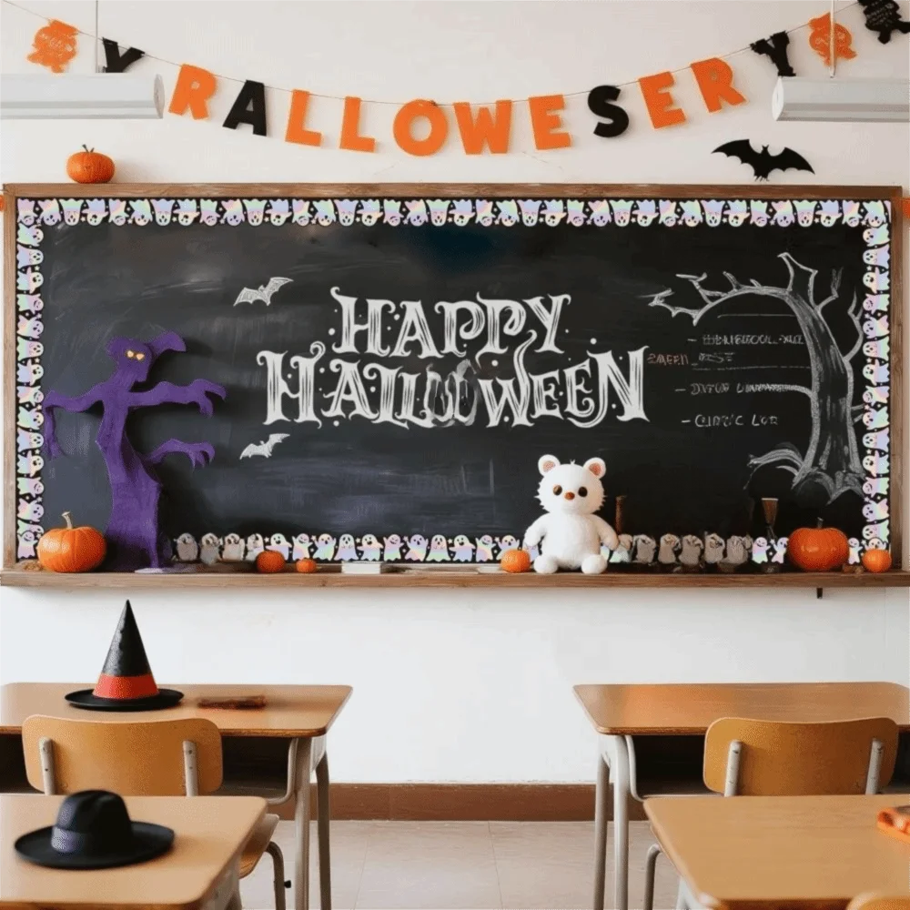 Iridescent Halloween Border Trim Easy Remove Multicolor Holographic Decals Straight Rolled Waterproof
