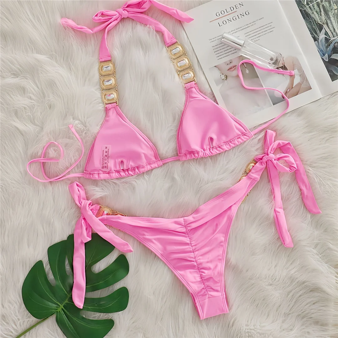 10 Farben Diamant-Strass-Steine Neckholder-Bikini Damen-Badebekleidung Zweiteiliger Bikini-Set Badeanzug Badebekleidung V6194 – Detail 39
