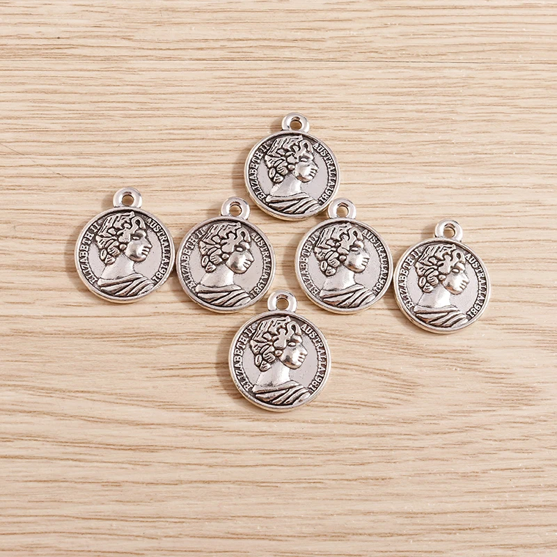 Tusember 10 Stück Legierung Antik-Silberfarbene Elizabeth-Anhänger für Ohrringe, Halsketten, DIY-Schmuckherstellung, handgefertigte Accessoires – Detail 5